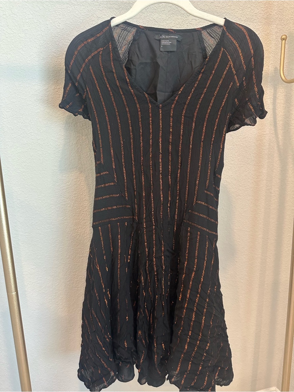 Armani Exchange Black Dress with Copper Metallic stitching